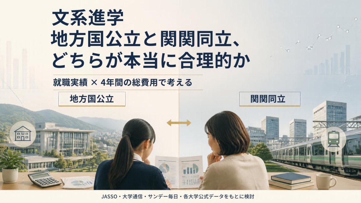 文系進学で地方国公立と関関同立を就職実績と4年間の総費用から考える